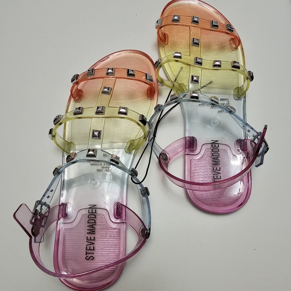Steve Madden JJAM Jelly Rainbow Clear Sandal Size 4 Girl's NWOB New - Picture 4 of 5